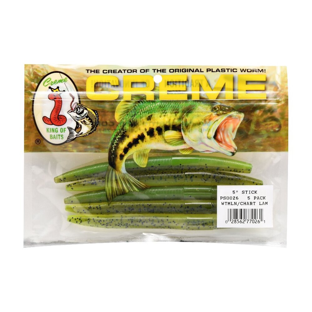 Creme 5" Stick Bait Lure – Watermelon Lam | Soft Plastic Bass Fishing | 5-Pack